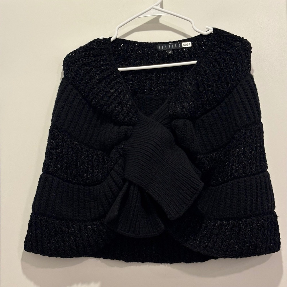 Ischiko Black Chunky Knit Crossover Shrug Capelet Sweater Wrap 5091